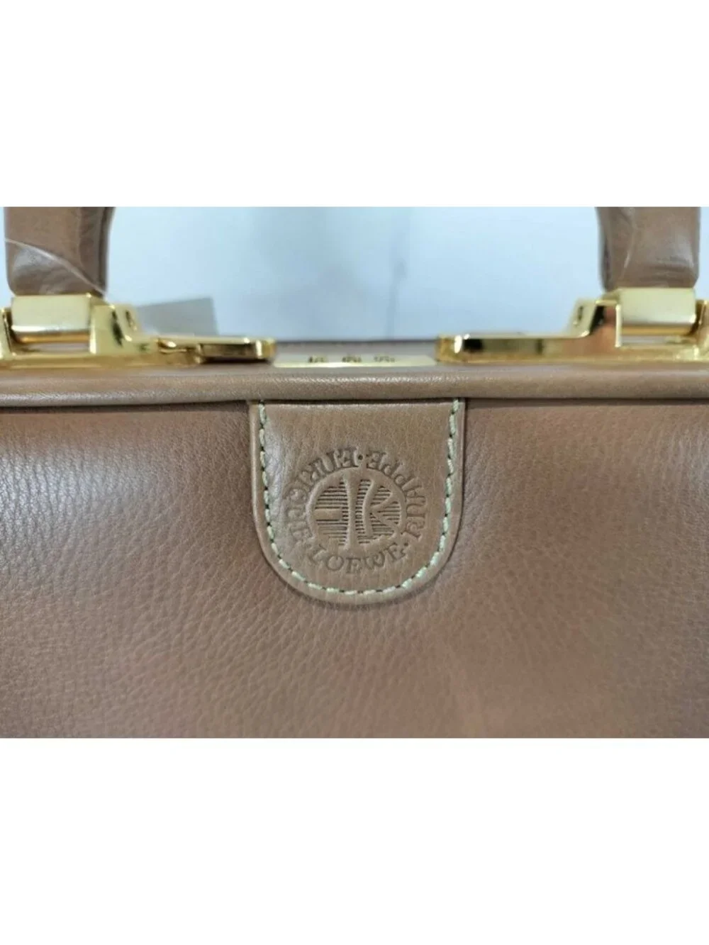 Loewe Attache Case Brown Leather Handbag Business Bag Gold